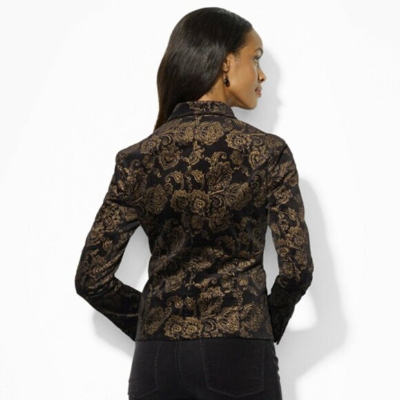 LAUREN Ralph Lauren black and dark gold velvet brocade evening jacket - Picture 5 of 8